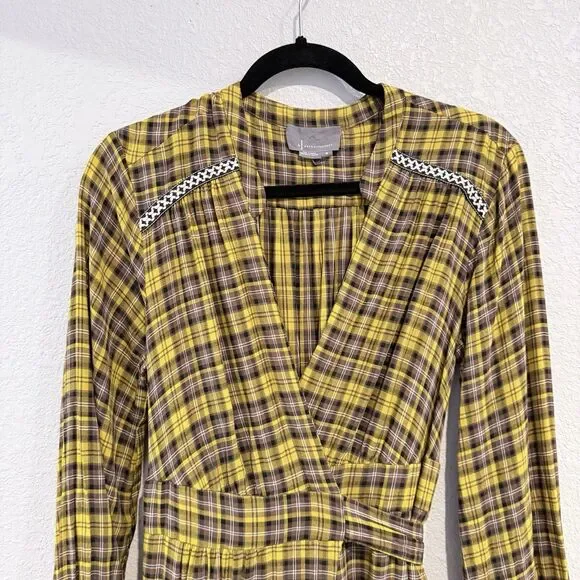 Anthropologie Dalton Wrap Maxi Dress Plaid Mustard Yellow Academia Fall Medium - Picture 4 of 16